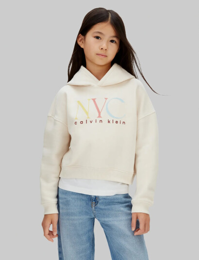 Calvin Klein Nyc Graphic Fleece Hoodie Cream 164