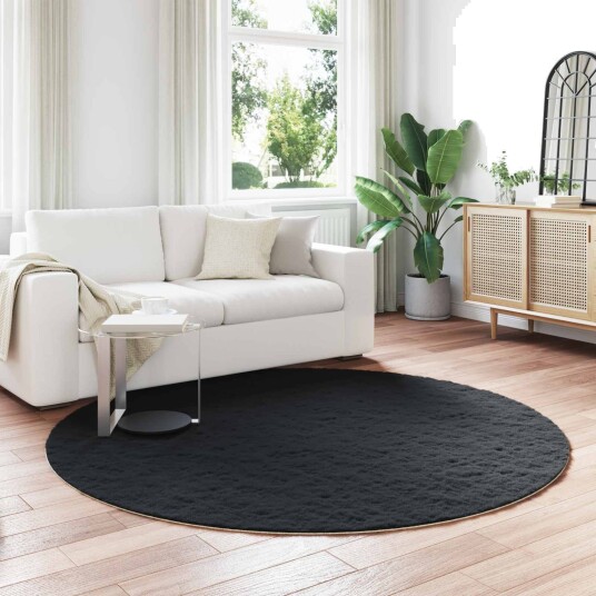 Kunstpels Kanin Teppe Olite Svart Ø 160 cm Polyester