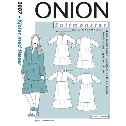ONION Snittmønster 2087 Kjole med Volanger Str XS XL