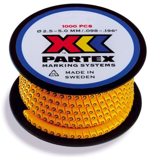 Partex PA02/3 Merkehylse siffer gul 1000 stk/rull Tekst: 0 Stikkontakter & kabler