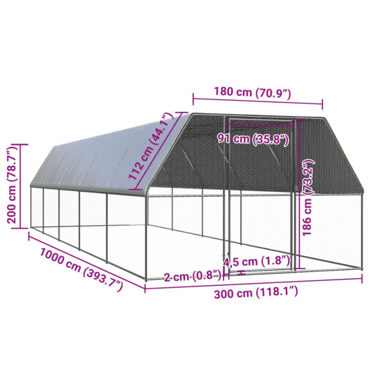 Vidaxl Utendørs Hønsehus 3X12X2 M Galvanisert Stål Vidaxl Utendørs Hønsehus 3X12X2 M Galvanisert Stål