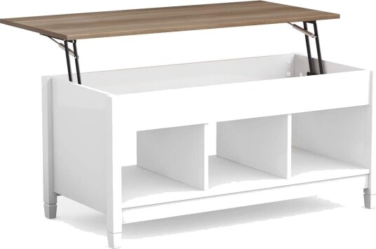Sofabord med oppbevaringsplass for løfteplate og 3 åpne hyller høydejusterbar 104,5 x 49 x 48 62,5 cm hvit