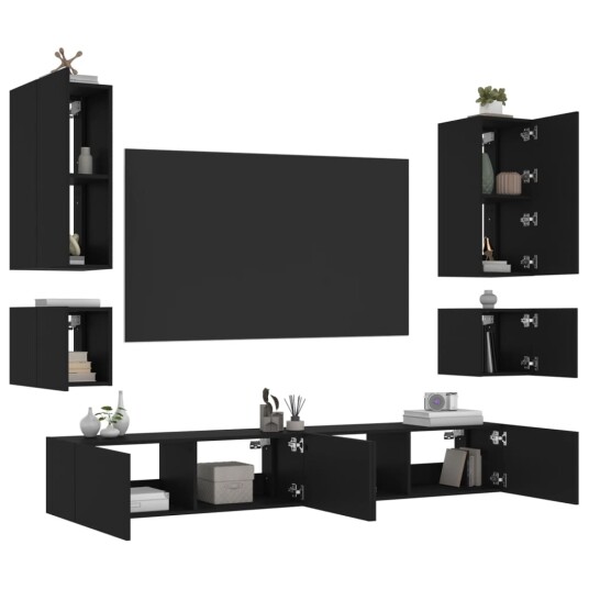 vidaXL Vegghengte TV-benker med LED 6 stk svart 8721012473041