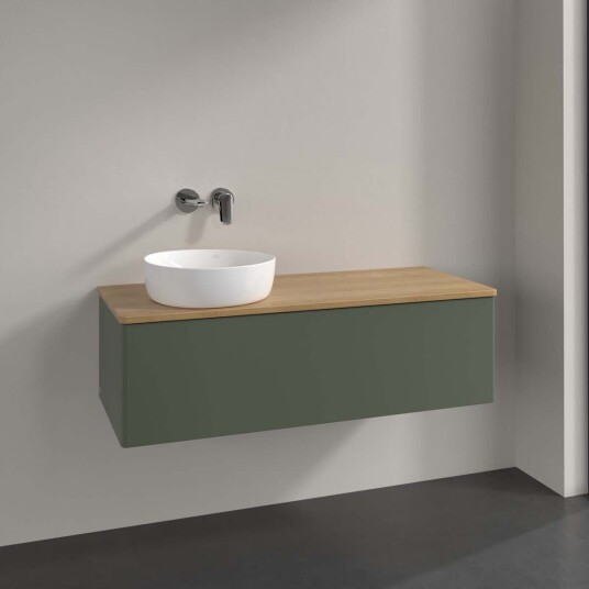 Villeroy & Boch Antao Servantskap med 1 skuff 120x50x36 cm u/lys Grønn Matt/Eik Villeroy & Boch Antao Servantskap med 1 skuff 120x50x36 cm u/lys Grønn Matt/Eik