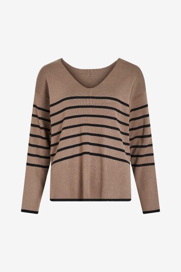Vila - Genser viOstria V-neck L/S Rev Top - Grå