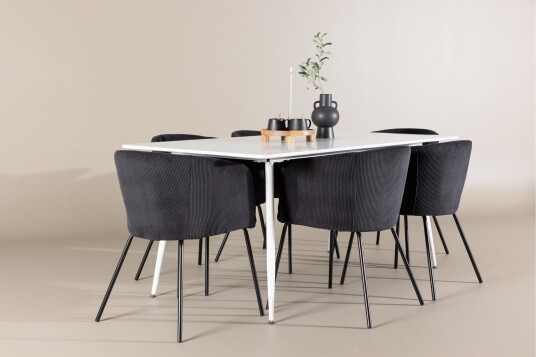 Venture Home Silar Spisegruppe 180 cm Rektangulær med 6 Berit stoler Hvid/Sort