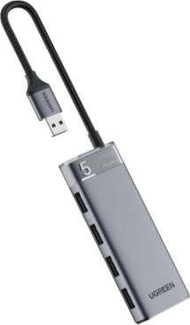 Ugreen 4-Port USB-A Hub med Strømkabel Grå