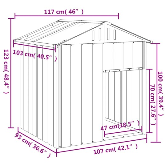 vidaXL Hundehus med tak lysegrå 117x103x123 cm galvanisert stål