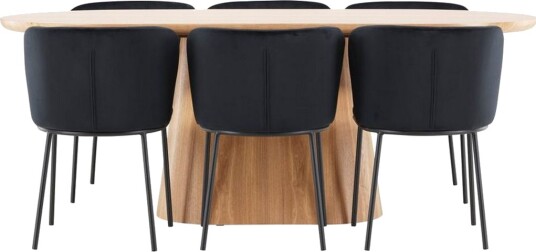 Spisegruppe Stjärnö 200x90 cm Natur med 6 stk Edina Stoler Svart - Svart