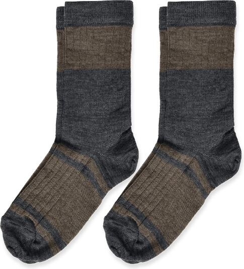 FUB 2 Pack Colour Block Striped Socks Brown 19/21 FUB 2 Pack Colour Block Striped Socks Brown 19/21