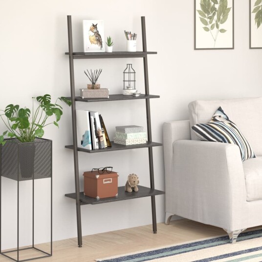 vidaXL Stigehylle 4 etasjer svart 64x34x150,5 cm