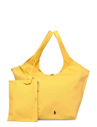 Polo Ralph Lauren Polo Play Canvas Leather Large Tote Yellow ONE SIZE