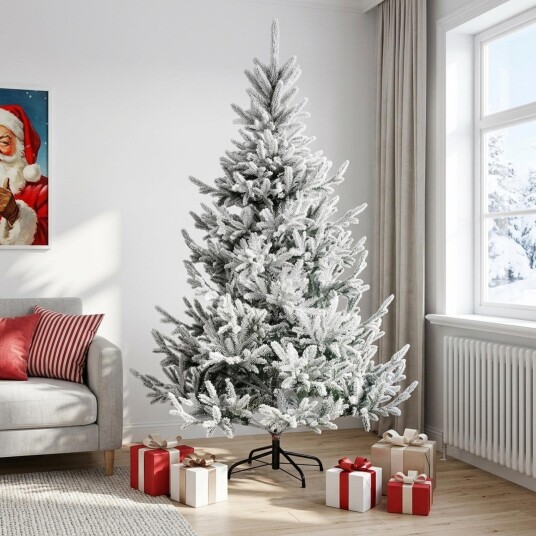 vidaXL Kunstig sammensatt juletre 210 cm PVC og metall Grønn og hvit