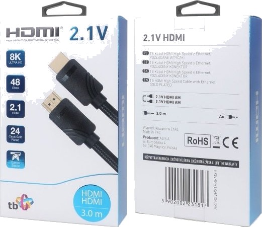 Tb Hdmi V 2.1 Premiumkabel 3M 8K Svart Designet For Spillere