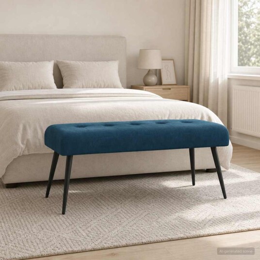 vidaXL Benk med knappheft Blå 110 x 40 x 46 cm Fløyel