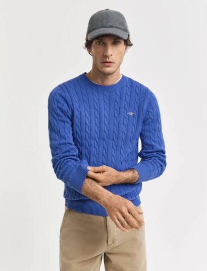 GANT Cotton Cable C Neck   Blue   XXXL