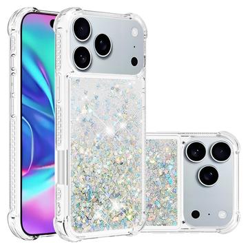 iPhone 17 Pro Glitter Quicksand TPU deksel Sølvhjerter