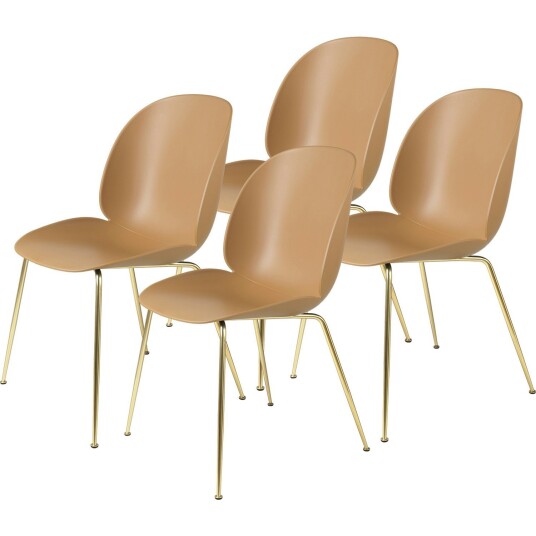 Gubi Beetle Stol Upolstret 4 pk Conic Base Brass Amber Brown Gubi Beetle Stol Upolstret 4 pk Conic Base Brass Amber Brown