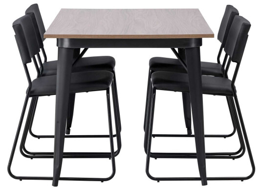 Venture Design Tempe & Kenth spisegruppe Svart/valnøtt 4 stoler & bord 140 x 80 cm
