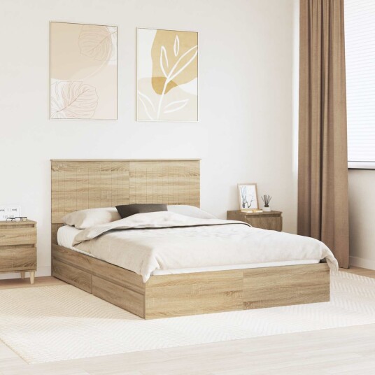 Seng med Oppbevaring Sonoma eik 140 x 190 cm Konstruert tre