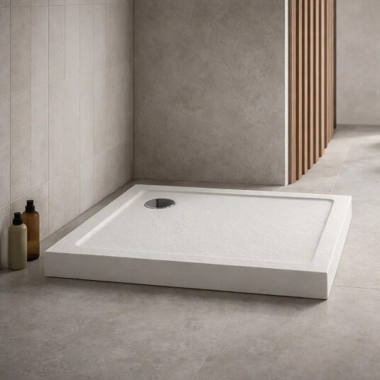 MILD STONE Dusjkar | Høy Kvadratisk Utgave | Skifereffekt White Matt 100x100x11,5
