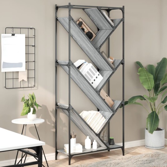 Bokhylle grå sonoma 79x30x180 cm konstruert tre og metall 8721012479739