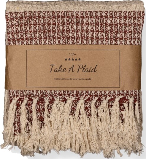 Home Tex Bomullsplaid   100% resirkulert bomull   180x240 cm   Hvit med rødt mønster