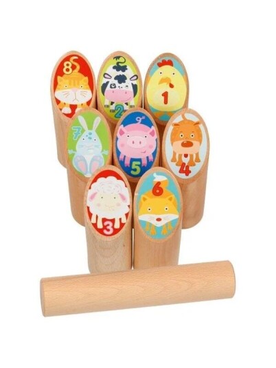 Wooden Viking Game Animals Kubb in Cotton Bag