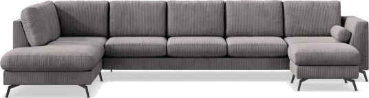 Ocean Lyx 6 seters Venstrevendt U formet Sofa med Divan og Sjeselong + Fotskammel i Manchester Mørk grå