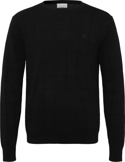 Calvin Klein Ls 100% Merino Textured Grid Cre Black L