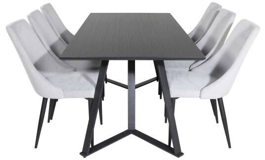 Venture Design Marina & Leone spisegruppe Svart/grå 6 st stoler & bord 180 x 90 cm