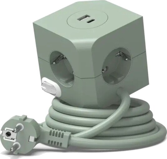 E-Line Cube Stikkontakt 4 Uttak Usb A+C Grønn