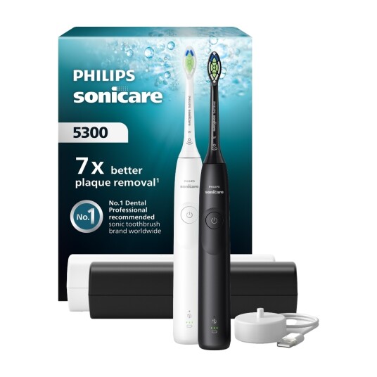 Philips Sonicare 5300 Elektrisk Tannbørste Dobbeltpakke Svart/Hvit HX7109 Philips Sonicare 5300 Elektrisk Tannbørste Dobbeltpakke Svart/Hvit HX7109