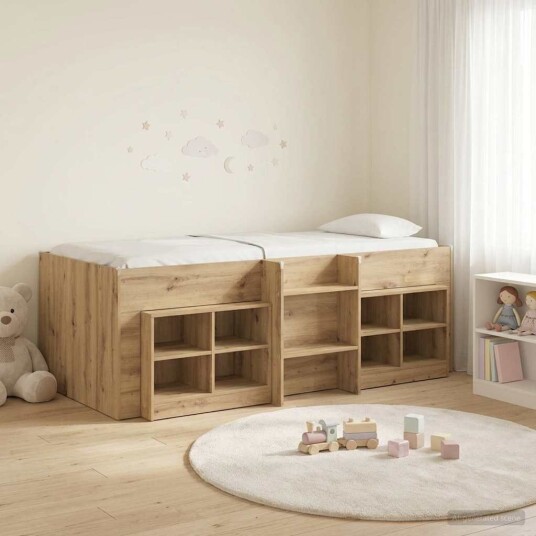Loft Seng Ramme med Skap 3 pcs Artisan eik Konstruert tre