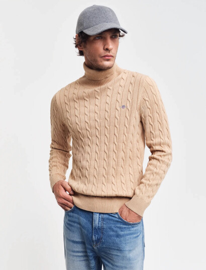 GANT Cotton Cable Turtle Neck - Beige - XXL