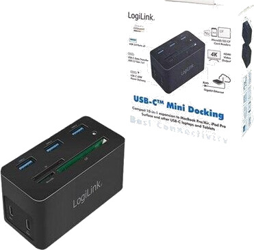 LogiLink USB 3.2 Gen 1 docking station USB-C 10-port PD mini black LogiLink USB 3.2 Gen 1 docking station USB-C 10-port PD mini black