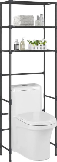 vidaXL Oppbevaringsstativ med 3 hyller til toalett svart 53x28x169 cm vidaXL Oppbevaringsstativ med 3 hyller til toalett svart 53x28x169 cm