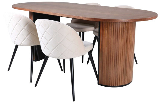 Venture Design Bianca & Velvet spisegruppe Beige/natur 4 stoler & bord 200 x 90 cm
