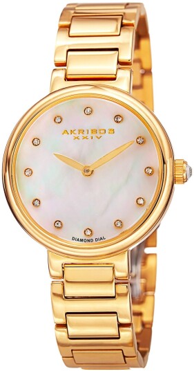 Akribos XXIV Dameklokke AK877YG Diamond Hvit/Gulltonet stål Ø30 mm
