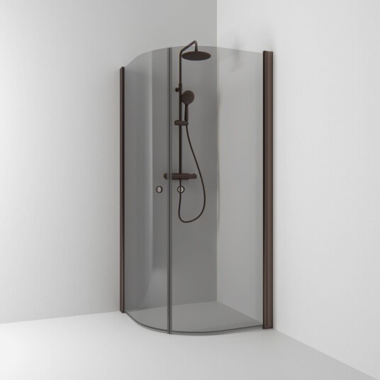 Svedbergs Skoga Dusjhjørne Buet Hullgrep Mocca / 90x90cm Røkfarget Glass