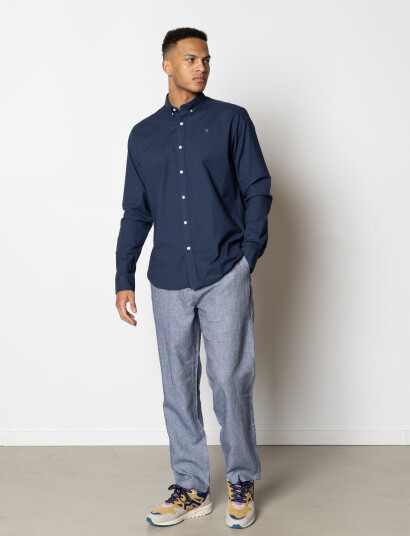 Clean Cut Copenhagen Oxford Stretch Plain L/S - Navy - S