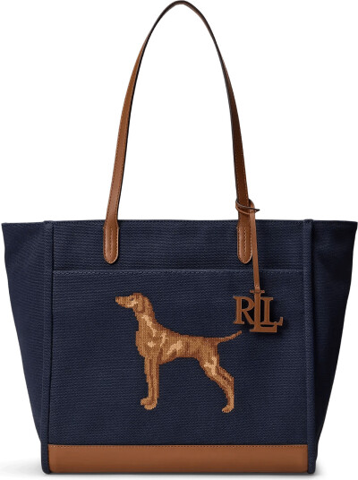 Lauren Ralph Lauren Dog Embroidered Large Cameryn Tote Bag Navy ONE SIZE Lauren Ralph Lauren Dog Embroidered Large Cameryn Tote Bag Navy ONE SIZE