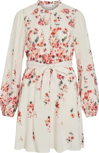 Vila Vielma Bai O Neck L/S Short Dress/Ln/1 Cream 44 Vila Vielma Bai O Neck L/S Short Dress/Ln/1 Cream 44