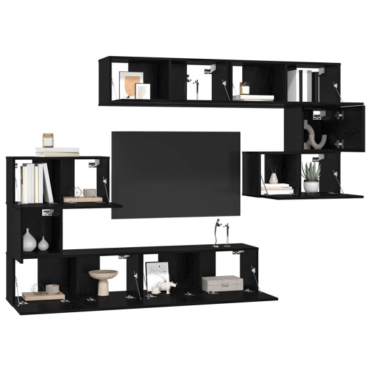 TV benksett 8 pcs Svart eik 80 x 30 x 30 cm Konstruert tre