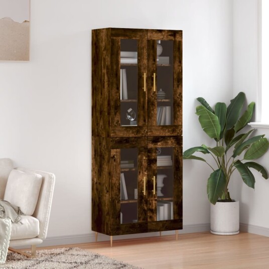 vidaXL Highboard røkt eik 69,5x34x180 cm konstruert tre 8720845476922