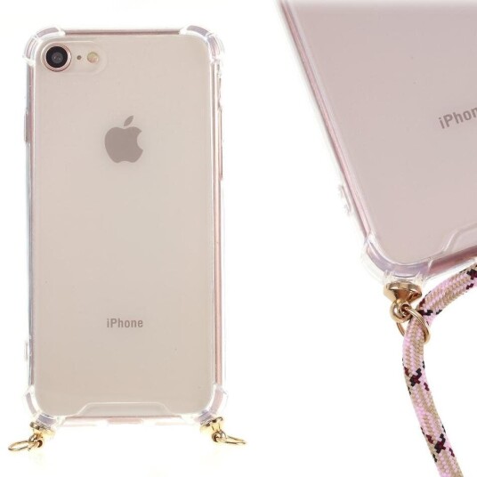 INCOVER iPhone SE (2022/2020)/8/7 TPU Plastik Deksel med Stropp - Rosa Striber