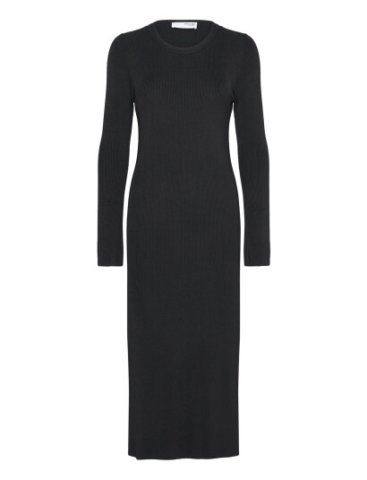 Selected Slfcaro Ls Rib Knit Long Dress - Black - XS