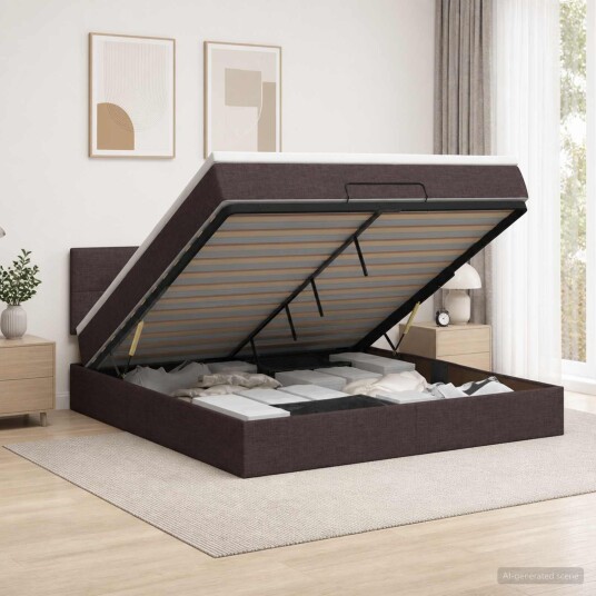 vidaXL Ottoman seng med madrass Mørk brun 140 x 200 cm Stoff