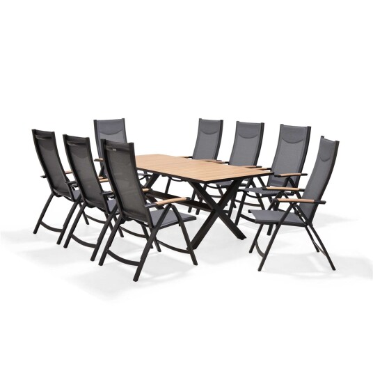 Lifestyle Garden Panama spisegruppe Teak/svart 8 posisjonsstoler & bord 200x90 cm
