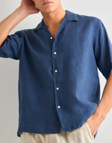 Selected Homme Slhrelaxkylian Mix Ss Shirt Resort Linskjorter Blå Selected Homme Slhrelaxkylian Mix Ss Shirt Resort Linskjorter Blå